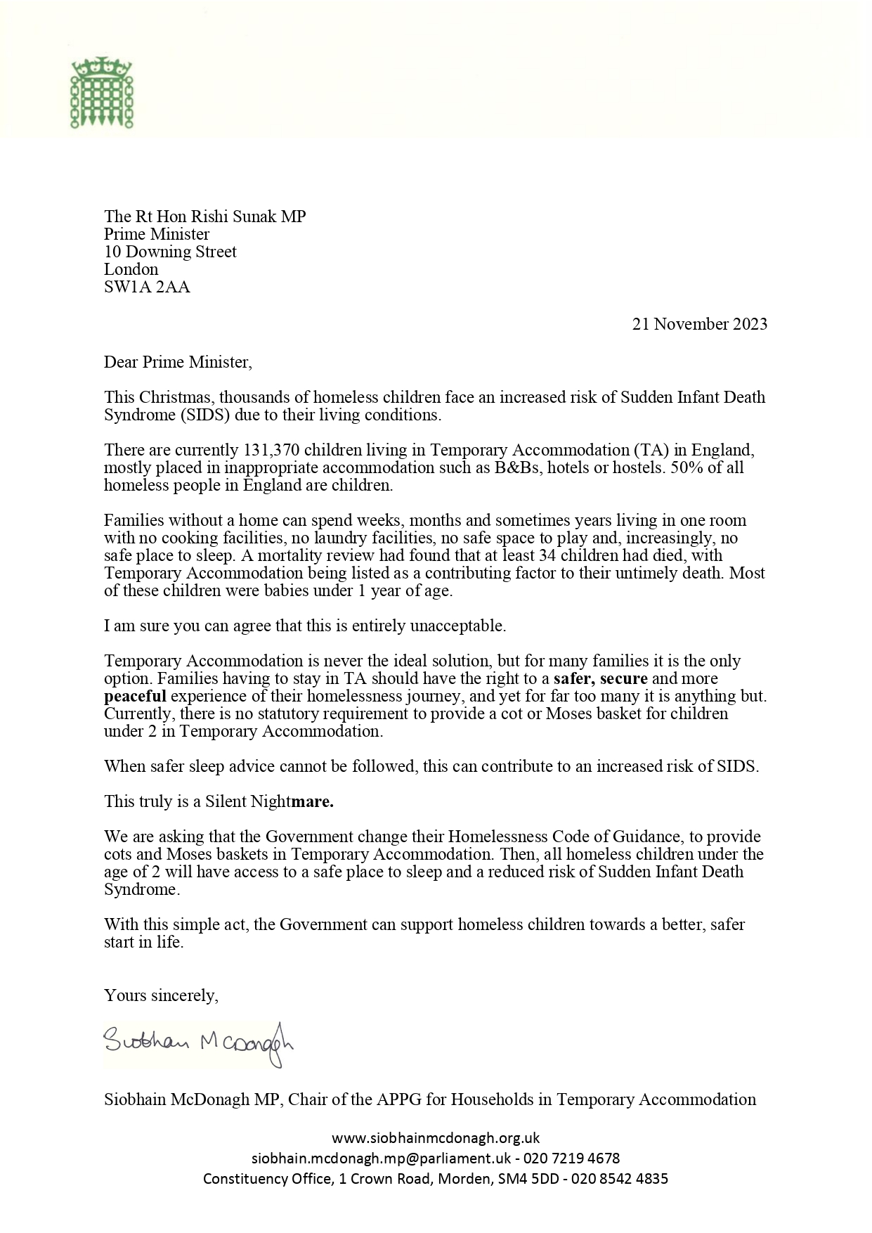 Read our letter to the Prime Minister